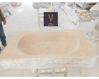 Handcrafted Travertine Wall Mounted Sink: Natural Stone Oval Basin
