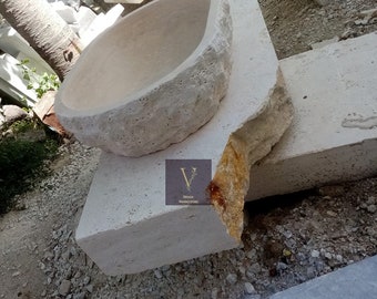 Handcrafted Rustic Travertine Vessel Sink: Natural Stone Bathroom Vanity