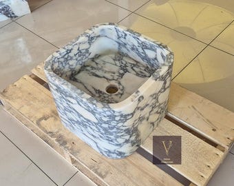 Handcrafted Calacatta Marble Square Sink - Wallmount Washbasin