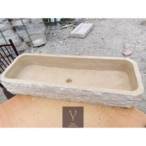 Travertine Trough Sink - Natural Sink - 100% Natural Stone - Handcrafted - Marble Sink - Countertop Sink - Stylish Bathroom