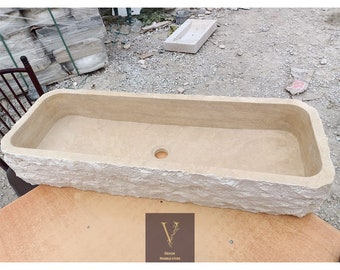 Custom Size - Travertine Trough Sink - Natural Sink - 100% Natural Stone - Handcrafted - Marble Sink - Countertop Sink - Stylish Bathroom