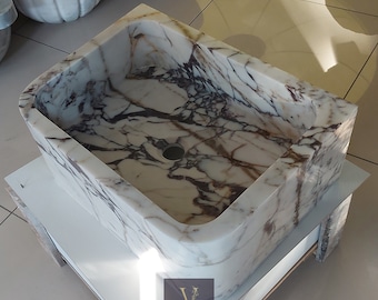 Handcrafted Calacatta Viola Marble Wall Mount Sink