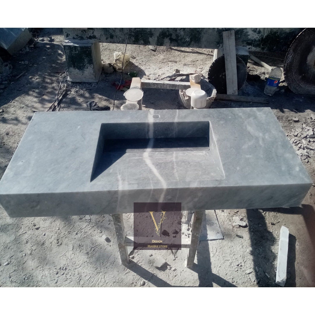 Gray Marble Trough Sink Hidden Drain 100 Natural Stone Handcrafted