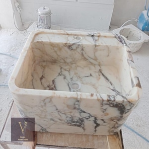 Calacatta Viola Marble Wall-Mount Sink - with Faucet Hole - Handcrafted -Marble Wash Basin - Marble Vanity - Stone Sink - Marble Bathroom