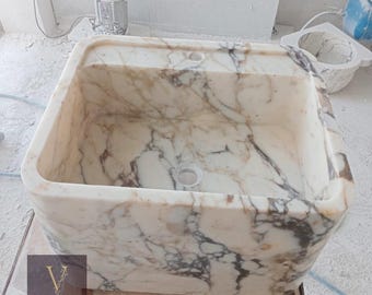Handcrafted Calacatta Viola Marble Wall-Mount Sink with Faucet Hole