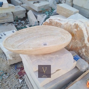 Travertine Veincut Sink - Shell Design - Washbasin - 100% Natural Stone - Handcrafted - Marble Sink - Handmade Sink - Rustic Design
