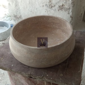 Travertine Bowl Sink - 100% Natural Stone - Handcrafted - Washbasin - Hand Curved Sink - Custom Sink - Powder Room Sink - Bathroom Vanity
