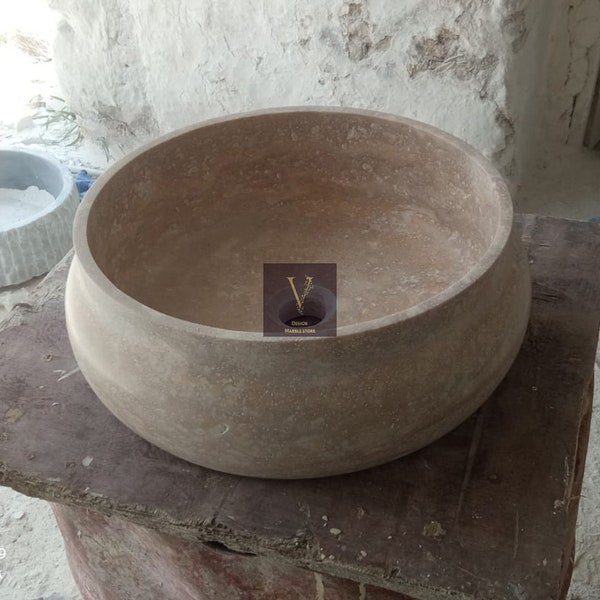 Handcrafted Natural Travertine Bowl Sink: Bathroom Vanity Washbasin (W16.5"xL16.5"xH6")