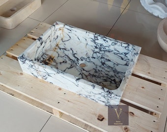 Calacatta Marble Sink - 100% Natural Stone - Handcrafted -Marble Wash Basin - Marble Vanity - Stone Sink - Marble Bathroom - Luxury Sink