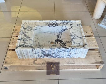 Handcrafted Calacatta Marble Wall Mount Sink: Natural Stone Vanity, Calacatta Viola