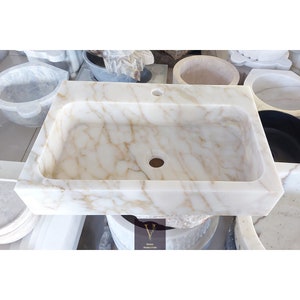 Calacatta Gold Rectangular Sink - With Faucet Hole- Calacatta - 100% Natural Stone - Handcrafted - Marble Sink - Wash Basin - Marble Vanity