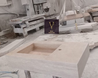 Handcrafted Travertine Wall Mounted Sink: Natural Stone Washbasin