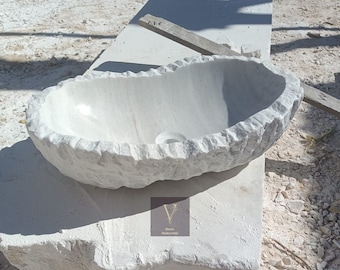 Handcrafted Carrara White Marble Sink: Split Face Bathroom Vanity