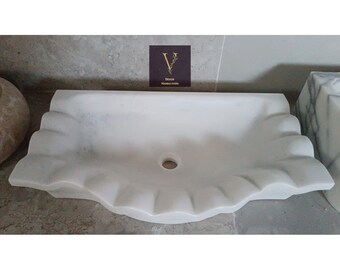 Carrera White Marble Oyster Design Vessel Sink - 100% Natural Stone - Handcrafted - Marble Sink - Vessel Sink