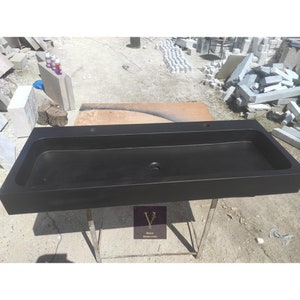 Basalt Black Trough Sink - Marble Sink - 100% Natural Stone - Handmade - Black Stone - Washbasin - Vessel Sink