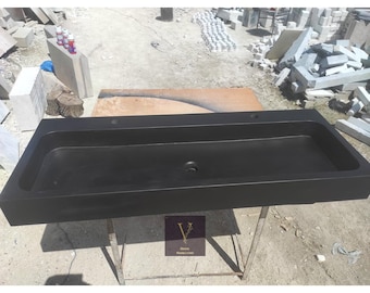 Handmade Basalt Black Trough Sink: Natural Stone Washbasin