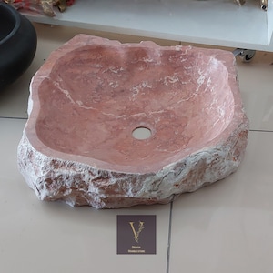Red Travertine Natural Stone Sink - Washbasin - 100% Natural Stone - Handcrafted - Marble Sink - Bathroom Decoration - Vanity - Vessel Sink