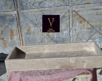 Pia retangular longa em travertino artesanal - para bancada ou parede