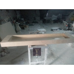Travertine Long Sink - 100% Natural Stone - Handcrafted - Marble Sink - Trough Sink - Wallmounted - One Piece Sink - Bathroom Sink