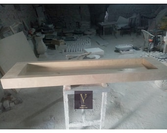 Handcrafted Natural Travertine Long Sink - Wallmounted Trough Sink