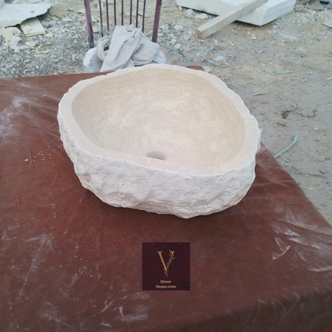 Travertine Unshaped Washbasin - 100% Natural Stone - Handcrafted - Marble Sink - Bathroom Vanity - Stone Design - Retro Sink
