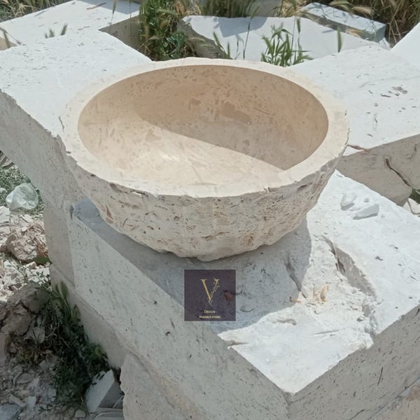 Travertine Natural Mini Washbasin - 100% Natural Stone - Handcrafted - Washbasin - Bathroom Vanity - Stone Sink - Travertine Design