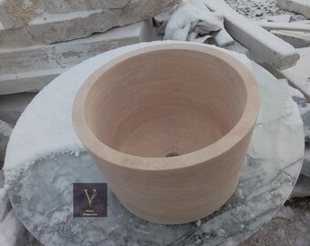 Handcrafted Travertine Bucket Sink: Rustic Bathroom Sink