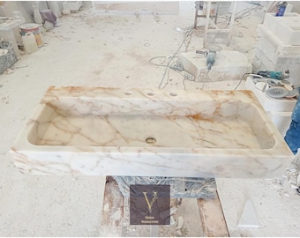 Pia de mármore Calcatta Gold feita à mão: lavatório de pedra natural