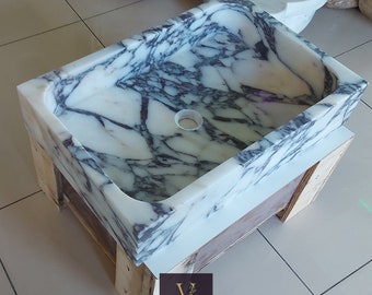 Calacatta Marble  Ractangular Sink - 100% Natural Stone - Handcrafted -Marble Wash Basin - Marble Vanity - Stone Sink - Marble Bathroom