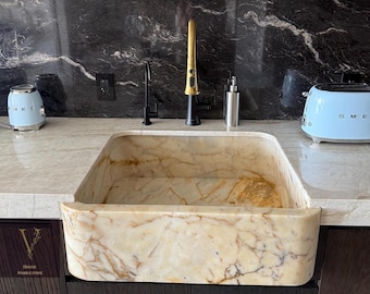 Handcrafted Calacatta Gold Marble Kitchen Sink: Natural Stone Wash Basin