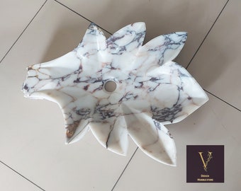 Calacatta Viola Blatt Design Marmor Waschbecken - Versteckter Ablauf - 100% Naturstein - Handgefertigt - Wandwaschbecken - Luxushaus
