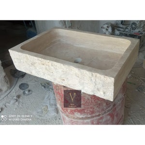 Travertine Sink Split Face Design - 100% Natural Stone - Handcrafted - Sink for Bathroom - Stone Sink - Rustic Designs