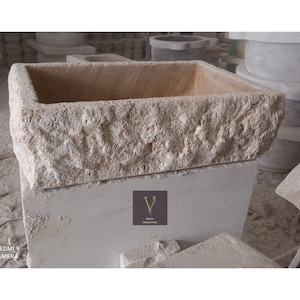 Zlew trawertynowy – rustykalny design – 100% naturalny kamień – ręcznie robiony – zlew na zamówienie – zlew rzeźbiony – rustykalny zlew – ręcznie robiony design