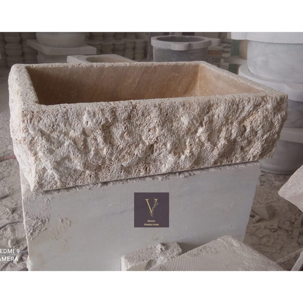 Travertine Sink - Rustic Design - 100% Natural Stone - Handcrafted - Custom Sink - Chiseled Sink - Rustic Sink - Handmade Design