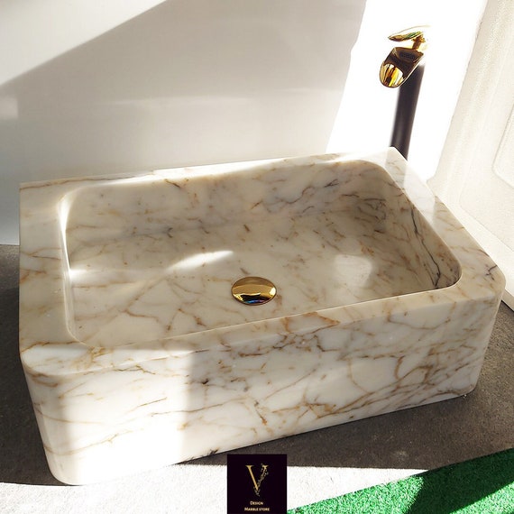 Handcrafted Calacatta Gold Marble Wall Mount Sink