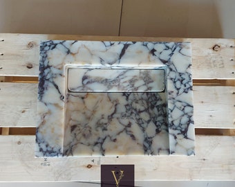 Calacatta Viola Marble Sink - Hidden Drain - With Facuet Holes - 100% Natural Stone - Handcrafted - Wallmount Sink - Calacatta Sink