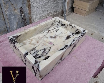 Calacatta Viola Marble Sink: Rectangular Natural Stone, Handcrafted