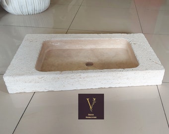 Rustic Travertine Hammered Vessel Sink: Natural Stone Washbasin