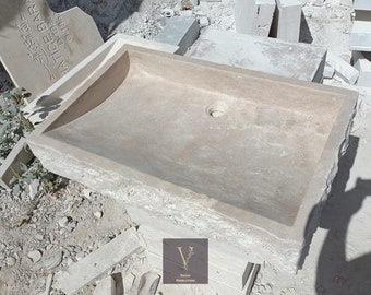 Travertine Rectangular Natural Sink - 100% Natural Stone - Handcrafted - Bathroom Vanity - Stone Sink - Bathroom Fasion - Powder Room