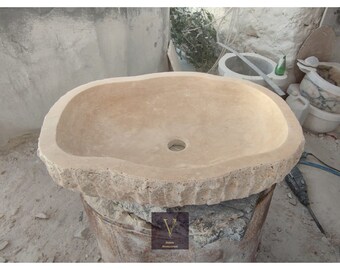 Handcrafted Travertine Vessel Sink: Rustic Natural Stone Washbasin