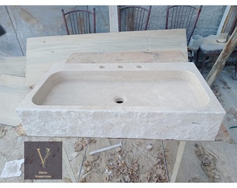 Custom Order - Handcrafted Travertine Vessel Sink with Spread Faucet Holes