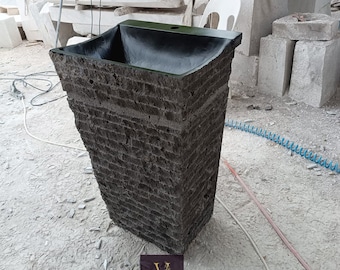 Handmade Basalt Black Pedestal Sink: Natural Stone Washbasin