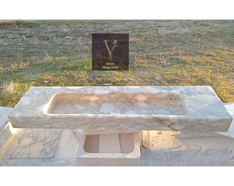 Calacatta Gold Marble Wall Mount Trough Sink - Hidden Drain : Handcrafted Stone Sink