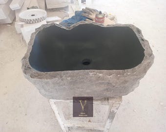 Handmade Basalt Black Stone Sink: Natural Stone Wallmount Washbasin