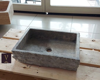Custom Order for Kimberly - Handcrafted Silver Travertine Sink: Rough Edge Front