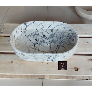 Calacatta Viola Oval Sink - Hidden Drain -  Handcrafted -Marble Wash Basin - Marble Vanity - Stone Sink - Marble Bathroom - Luxury Sink