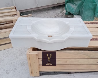 Handcrafted Cararra White Marble Sink: Rustic Bathroom Vanity
