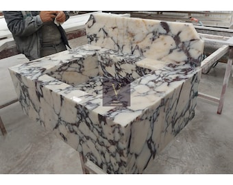 Handcrafted Calacatta Viola Marble Wall Mount Sink with Backsplash