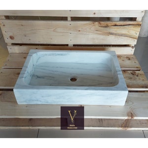 Carrera Marble Rectangular Sink - 100% Natural Stone - Handcrafted - Marble Sink - Vessel Sink - Bathroom Design - Vanity