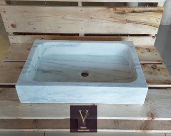 Handcrafted Carrera Marble Rectangular Vessel Sink: Natural Stone Bathroom Vanity